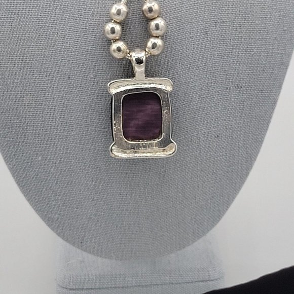 Cats Eye Purple Stone Womens Fashion Necklace Silver Tone Snake Chain 18 in - Picture 6 of 11